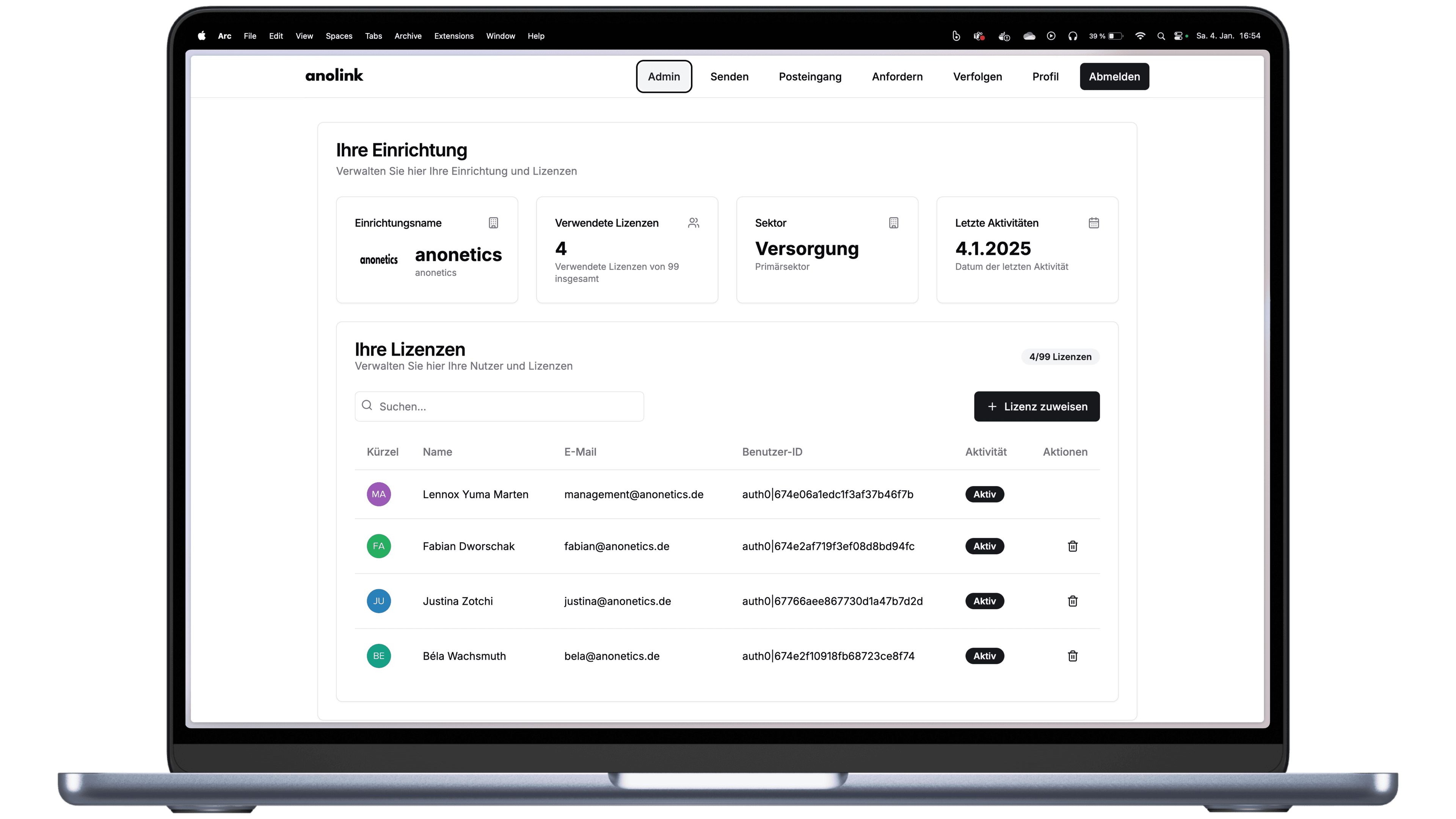 Admin Dashboard on MacBook